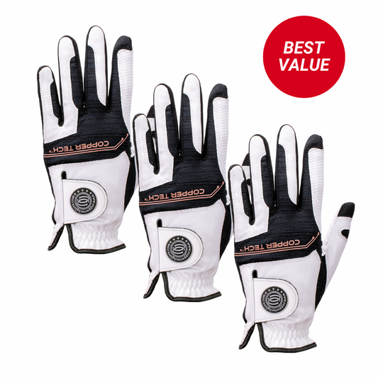 Copper Tech Golf Glove, White/Black, 3-Pack