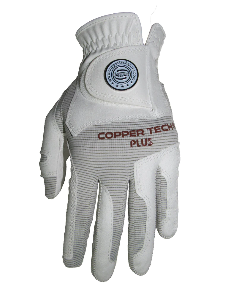 Copper Tech Gloves Men's Golf Glove with Honeycomb Grip, One Size,  White/Black Left Hand - Rooibok Sports