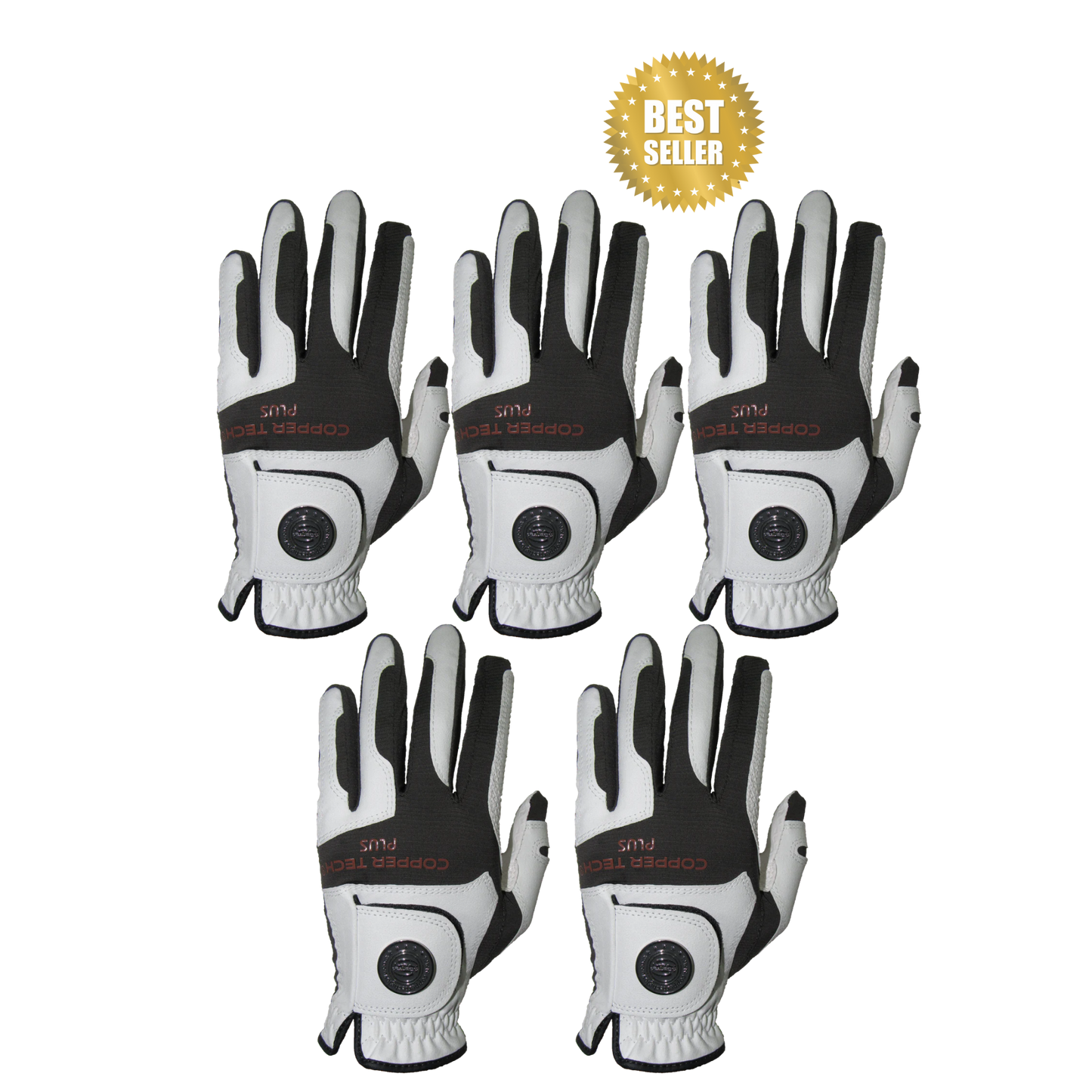 Copper Infused Golf Glove White/Black 5-Pack