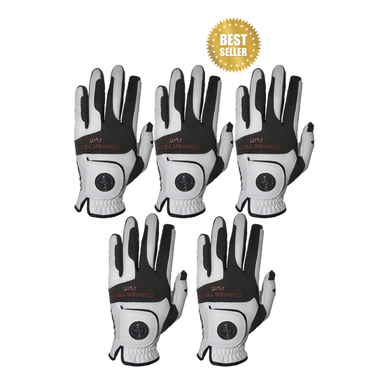 Copper Infused Golf Glove White/Black 5-Pack