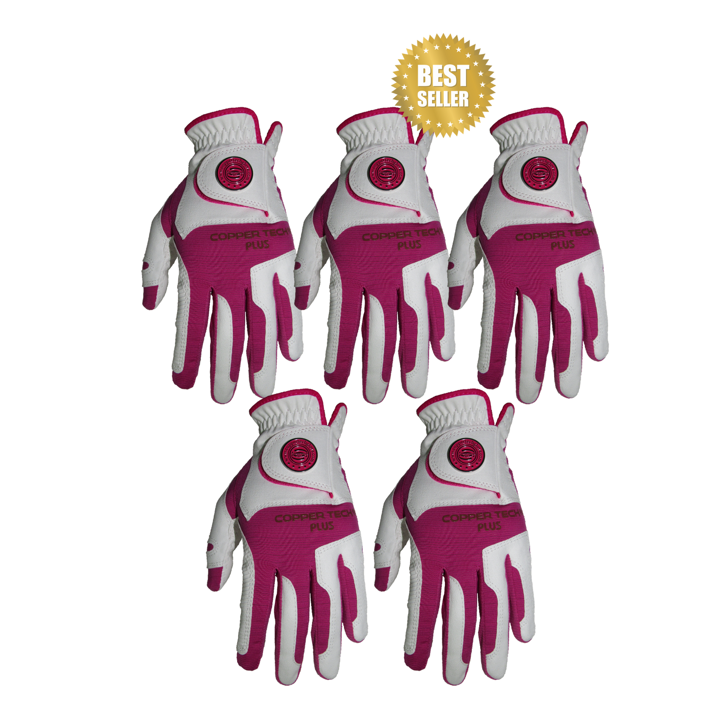 Copper Infused Golf Glove White/Fuchsia 5-Pack