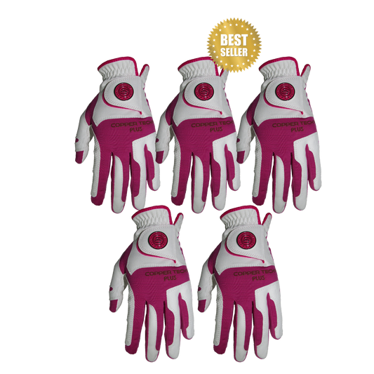 Copper Infused Golf Glove White/Fuchsia 5-Pack