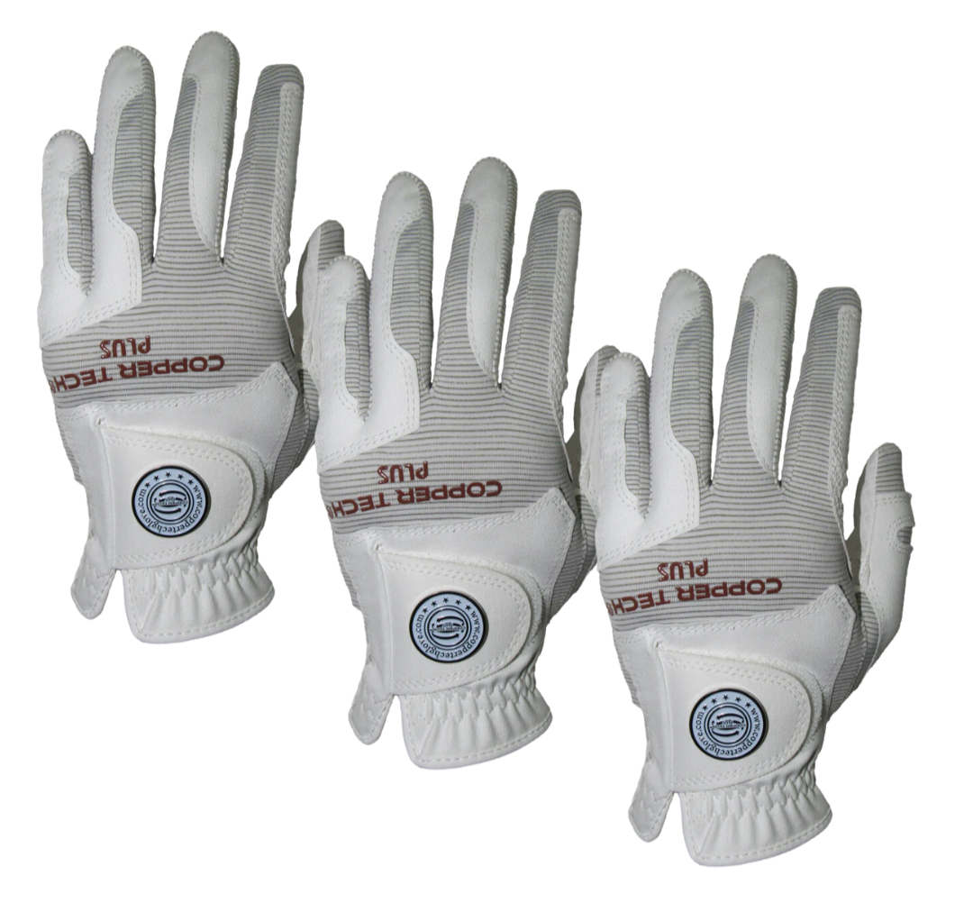 Coppar Tech Copper Tech Golf Glove, White/Black, 2-Pack (For Men/2-Left Hand for RH ...