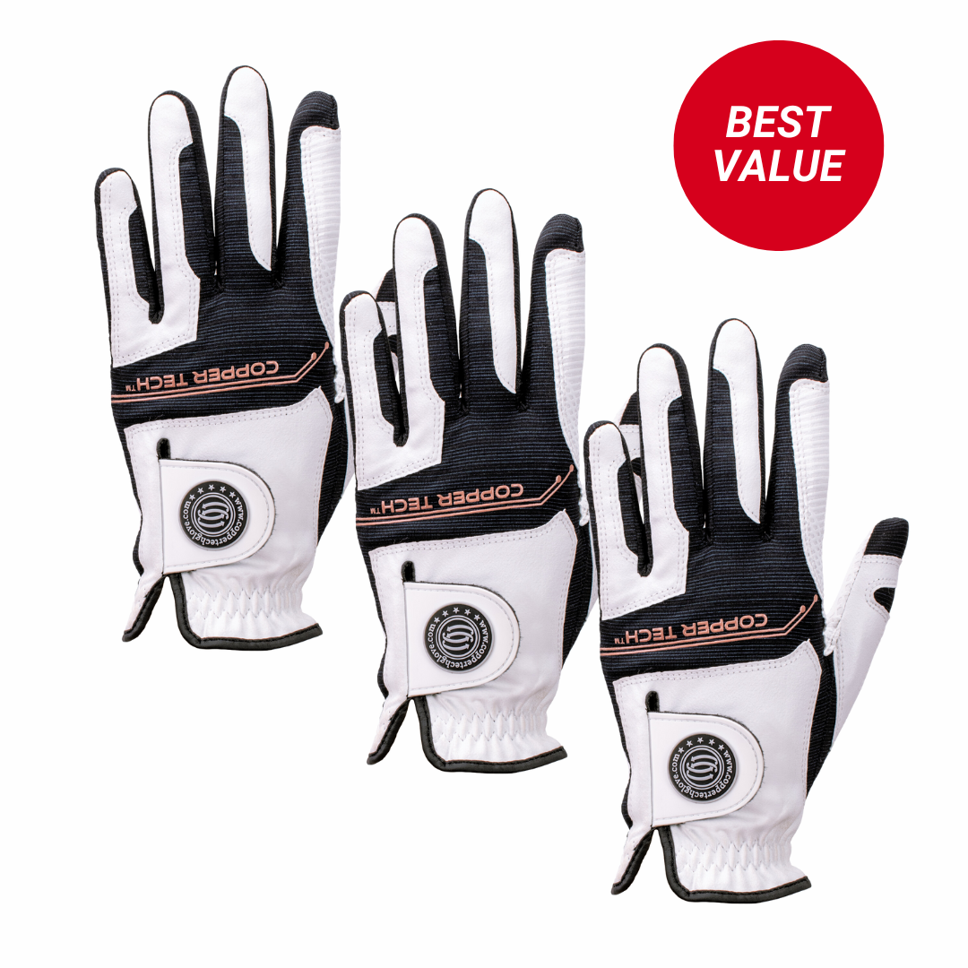 Coppar Tech Copper Tech Golf Glove, White/Black, 2-Pack (For Men/2-Left Hand for RH ...