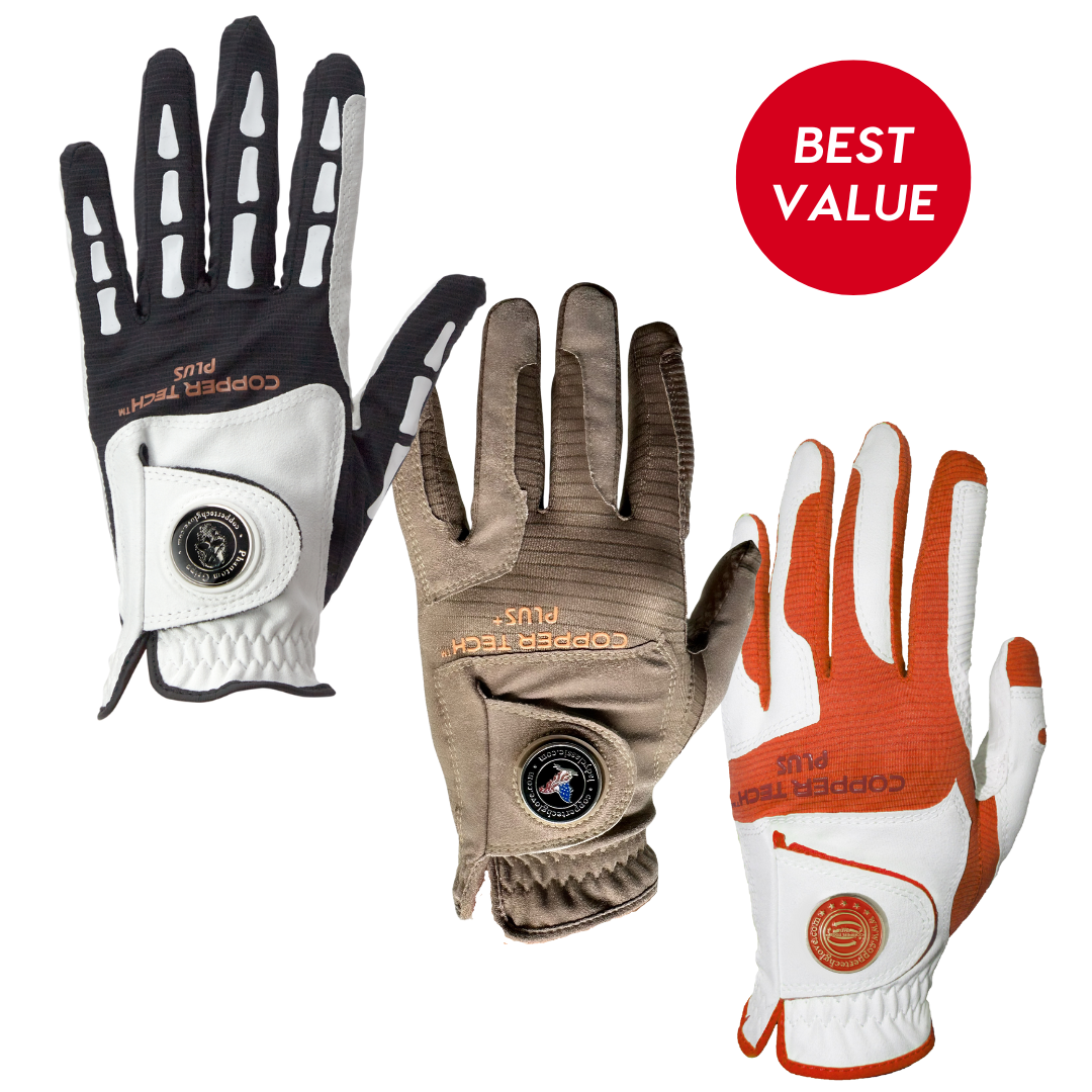 Coppar Tech Copper Tech Golf Glove, White/Black, 2-Pack (For Men/2-Left Hand for RH ...