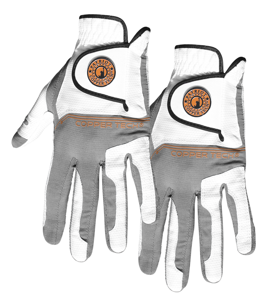 Copper Tech Golf Glove, White/Gray Mens PAIR (Left and Right)