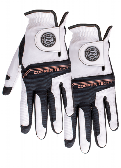 Copper Tech Golf Glove, White/Black, 2-Pack