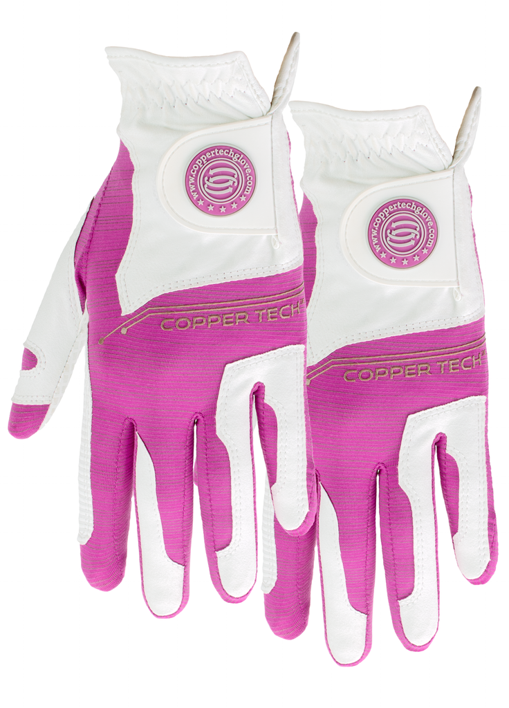 Copper Tech Golf Glove, White/Fuchsia, 2-Pack